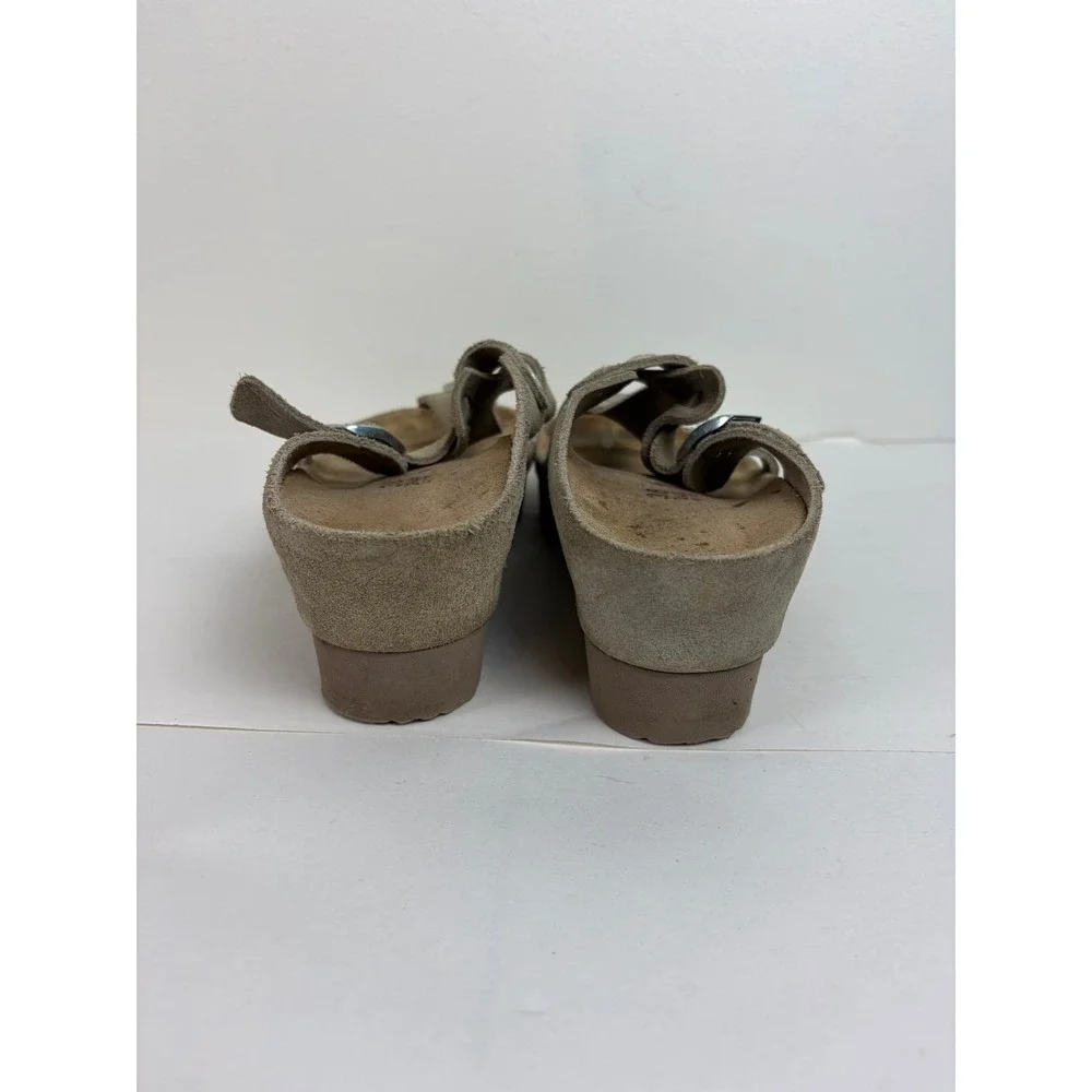 Papillio Birkenstock Luna Wedge Platform Sandals 38 Taupe Suede Thong Buckle